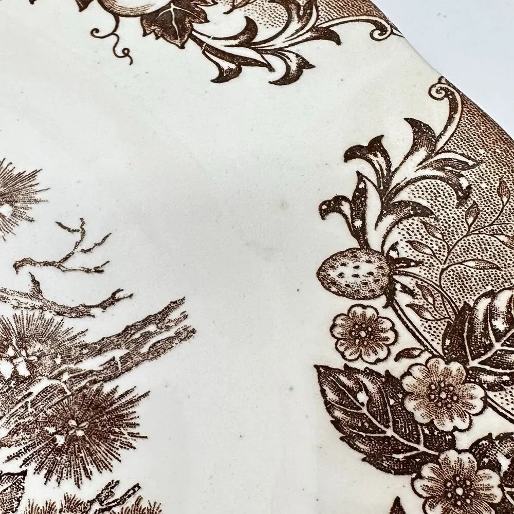 Vintage Japan Turkey Oval Platter Brown Transferware Thanksgiving Holiday 18”